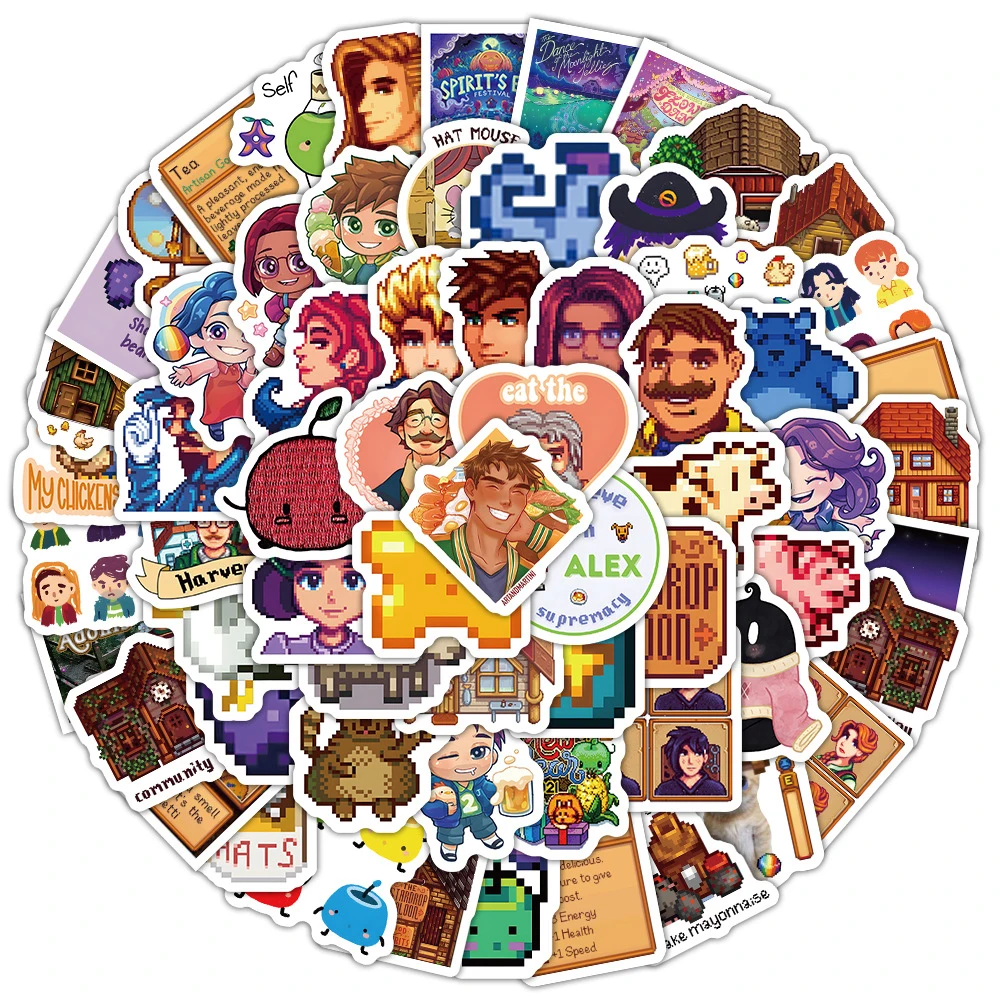 10/30/50/100 Stück Stardew Valley Pixel-Spiel-Aufkleber Lustige Cartoon-Sticker für Wasserflaschen, Handys, Notizbücher, Dekoration, Spielzeug, Geschenk