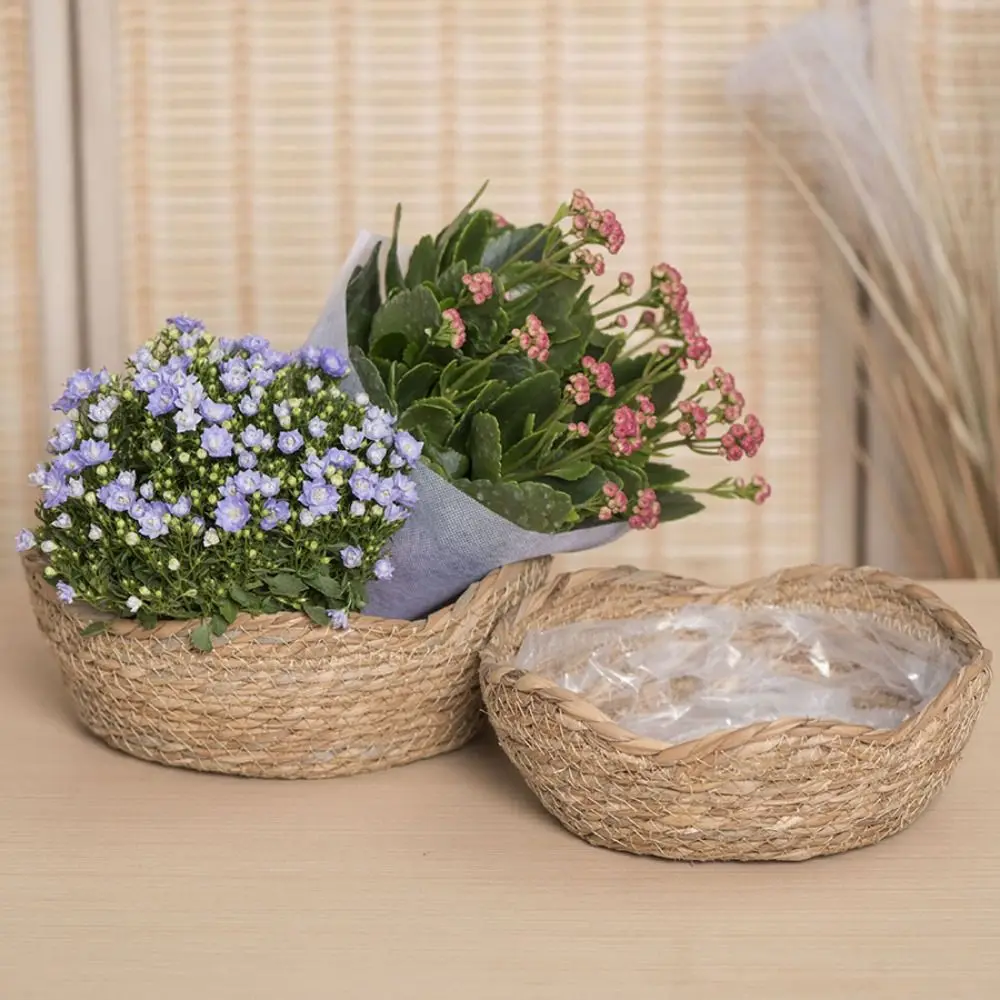 Multicolor Grass Weaving Flowerpot Flower Shape Natural Storage Basket Ventilation Waterproof Box Planter Indoor Outdoor