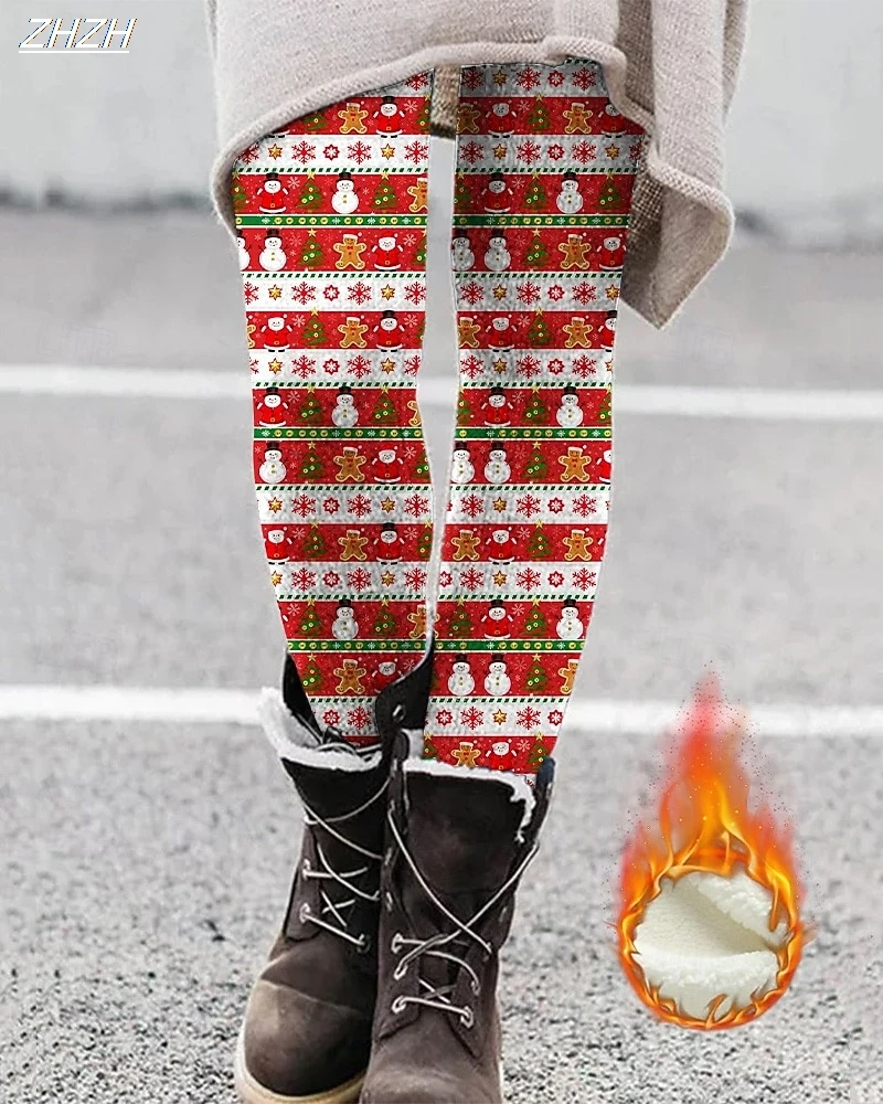 طماق المرأة طماق مريحة موضة الشارع الشهير الأساسية عالية الخصر السراويل عيد الميلاد الرسم ثلج الطباعة الصوف الحراري الدافئة #5