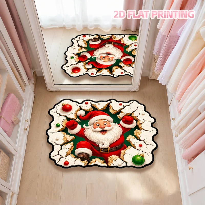VIKAMA Cartoon Santa Claus Alien Carpet Anti Slip Water Absorbing Soft Floor Mat Entrance Indoor Home Decoration