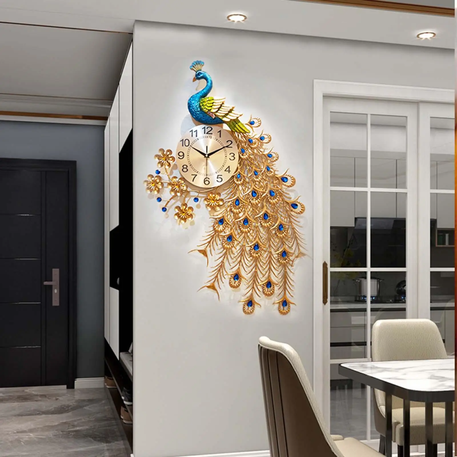 Peacock Wall Clock Decoration Indoor Wall Clock for School Kitchen Farmhouse