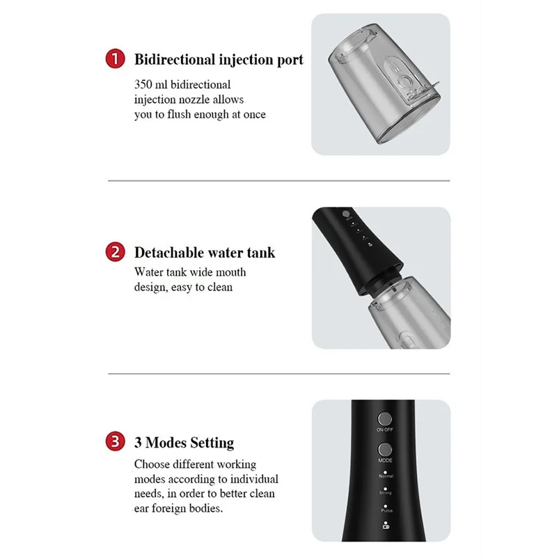 غسول الأذن من BAAO مع تنظيف شمع الأذن بثلاث سرعات وغسول الأذن مع خزان مياه سعة 350 مل