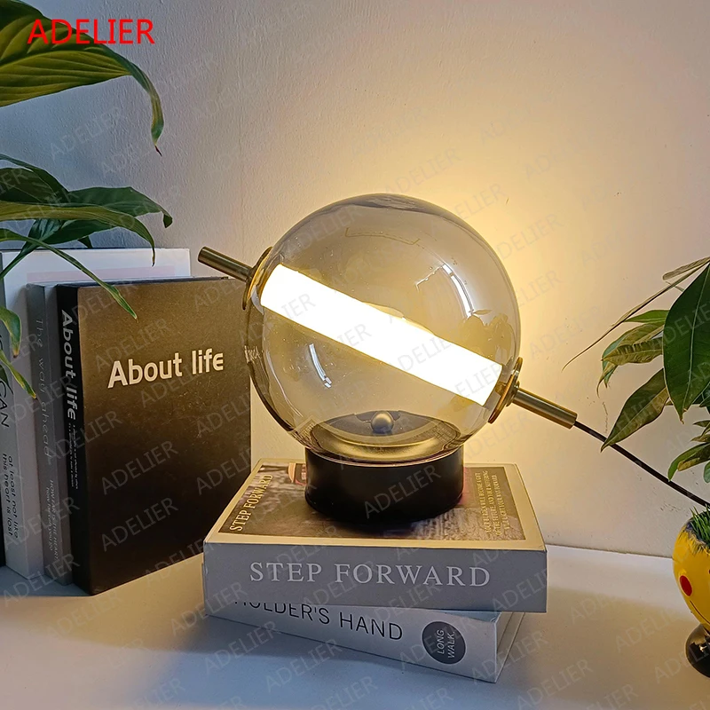 Retro Glass Table Lamp Home Decor Round Ball glass Desk lamp For Restaurant Study Living Room Lamp Background Bedside Lustre
