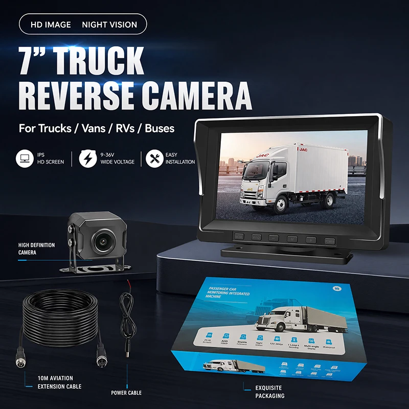 JISUIDA 7 Inch HD Vehicle IPS Monitor Desktop Reversing Monitoring High Definition Night Vision for Truck Reversing Image