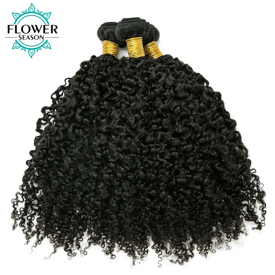 Multi-Textured Kinky Curly Weft Bundles Human Hair Mongolian Weft Hair Extensions 1/2/3 Bundles Hair Weaving Natural Color