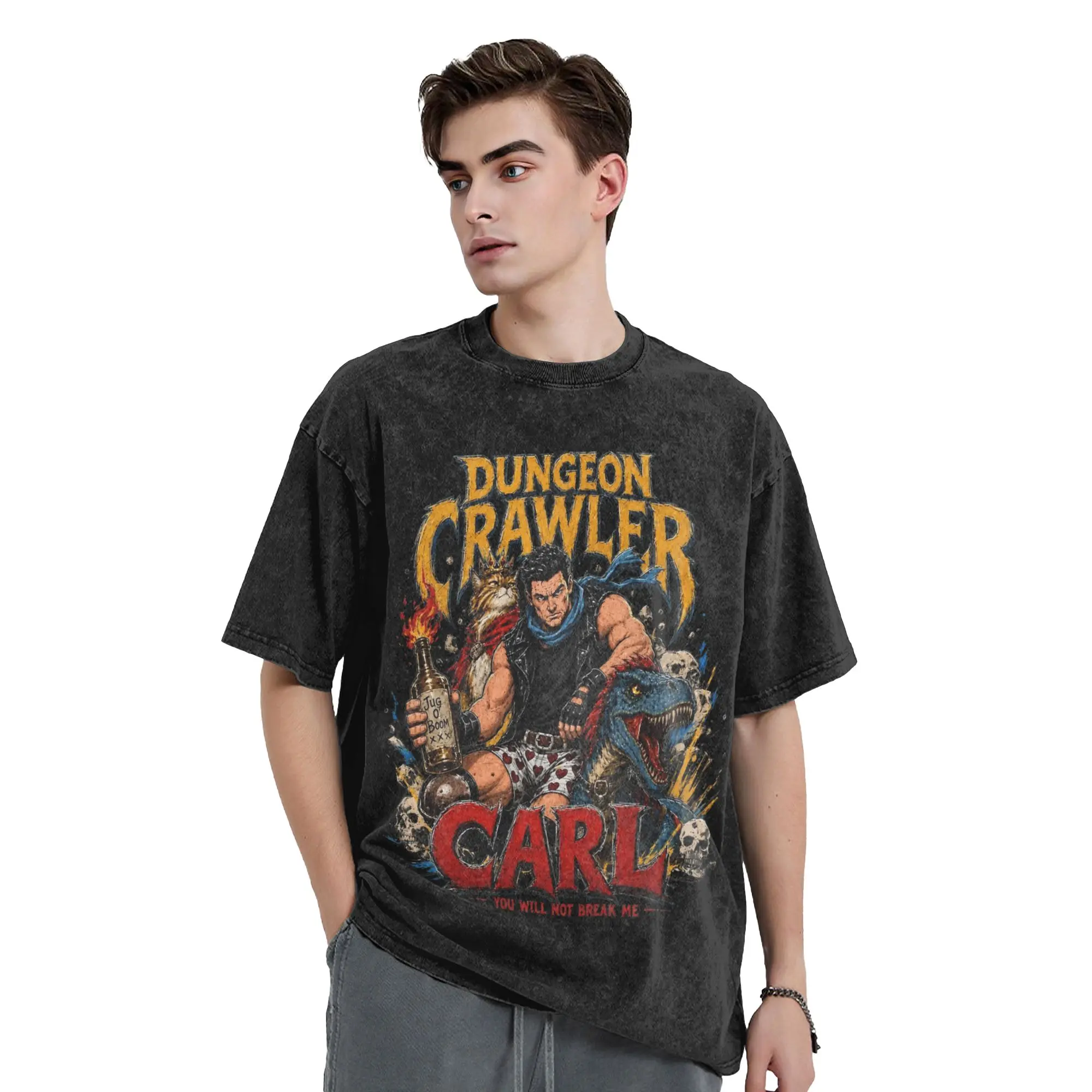 Washed T Shirts Dungeon Crawler Carl Princess Donut And Mongo Hip Hop T-Shirt Oversize Streetwear Cotton Tee Shirt for Men Women