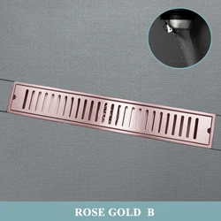 Bathroom Shower Drain Floor Shower Brushed Rose Gold Drain Stainless Steel Shower Floor Long Linear Drainage Channel Black Gold