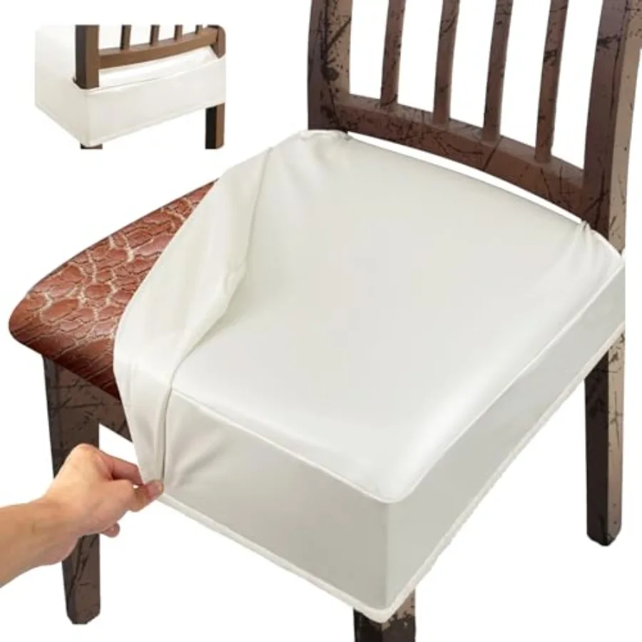 

Leather Seat Covers Dining Chairs Waterproof Kitchen Chair Seat Covers set of 8 Wipeable 4-Sided Super Elastic PU Chair Covers