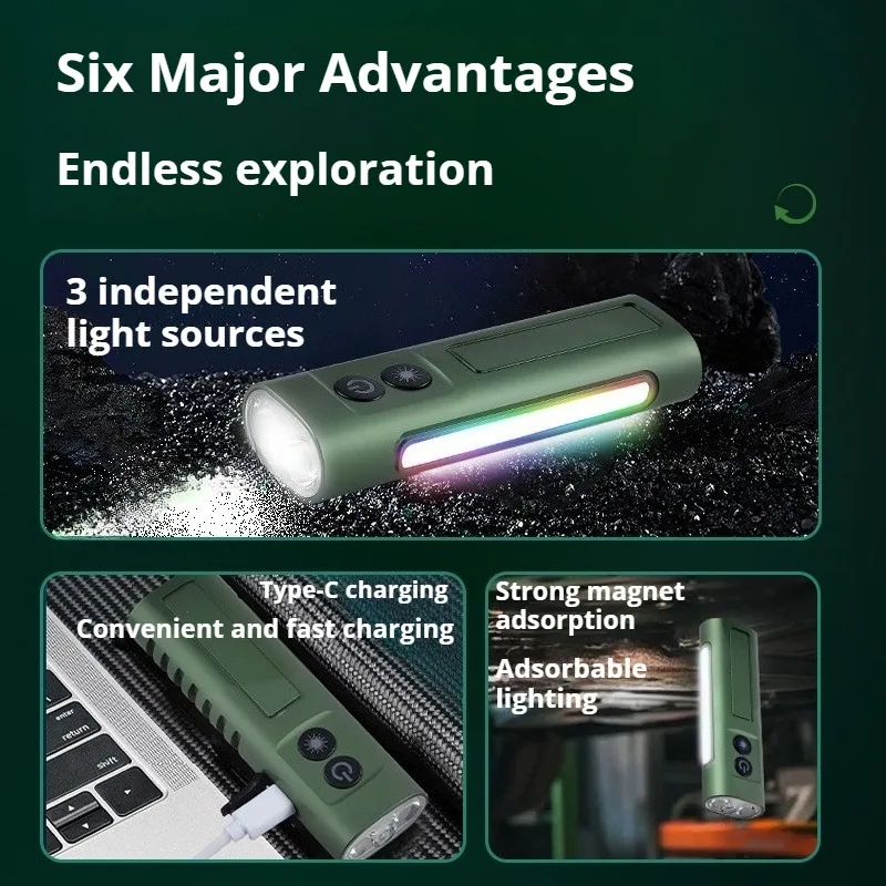 Multi Functional EDC Flashlight Magnetic Side Light Aluminum Alloy Torch Work Light Outdoor Camping Emergency Exploration