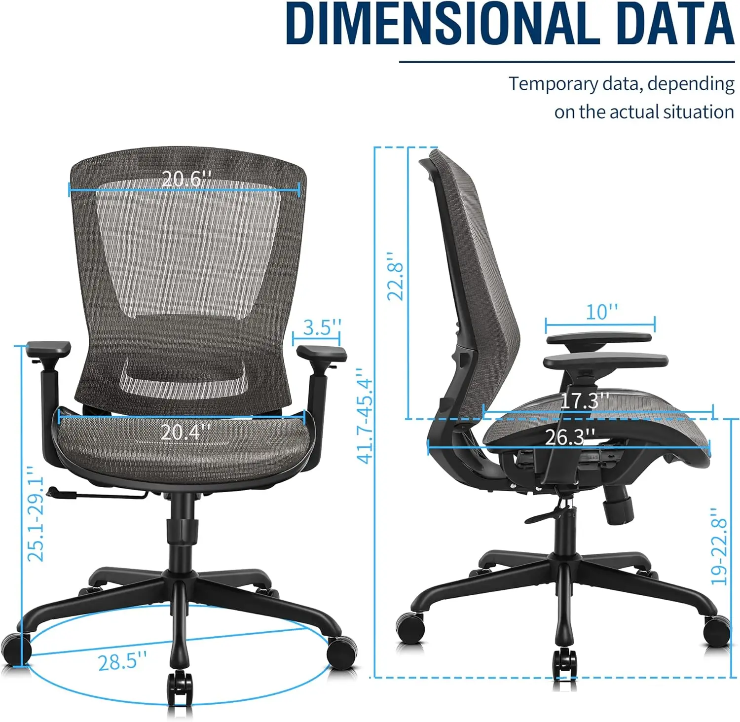 Sedia da ufficio in rete, sedia da scrivania ergonomica per Computer, robusta sedia operativa-supporto lombare e braccioli regolabili, funzione di inclinazione