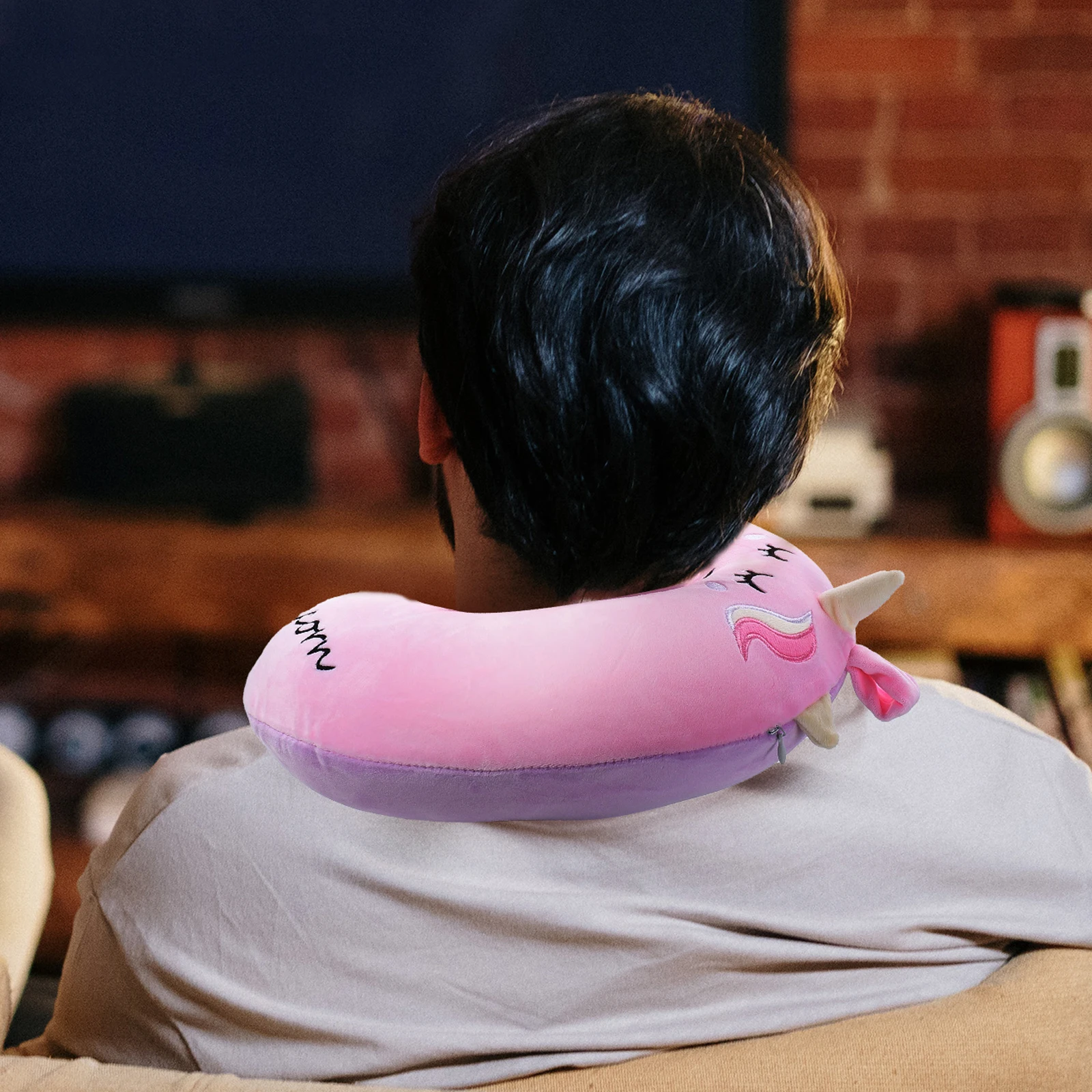 

Unicorn U-shaped Pink Travel Neck Pillow Polyester Cotton Office Sleeping Neck Cushion Memory Foam Car Airplane Office Nap