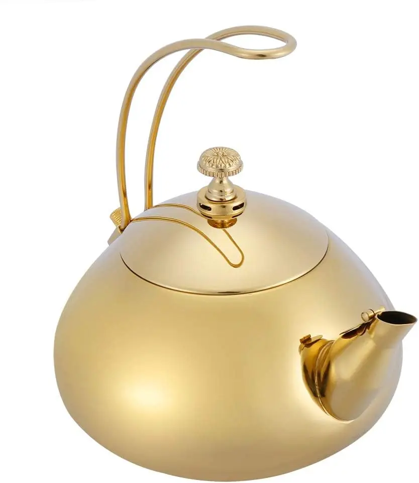 

Stainless Steel Tea Kettle, 1.5L Induction Cooker Teakettle Classical Teapot with Long Handle for Kitchen Office(gold)