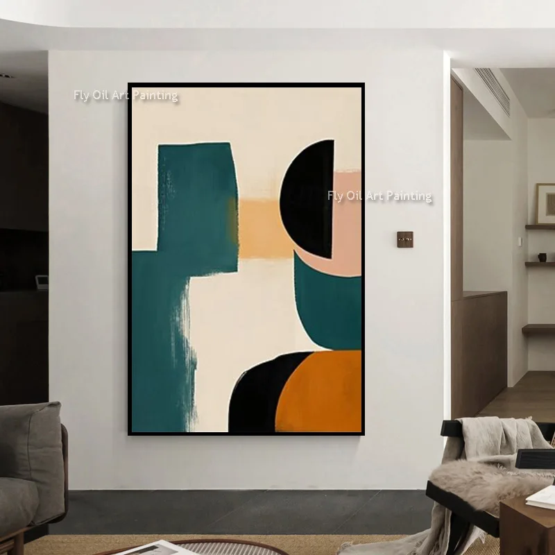 Deep Green White Simplism Design Canvas Artwork For Room Decor Hand Drawn Orange Beige Abstract Oil Painting New Artwork
