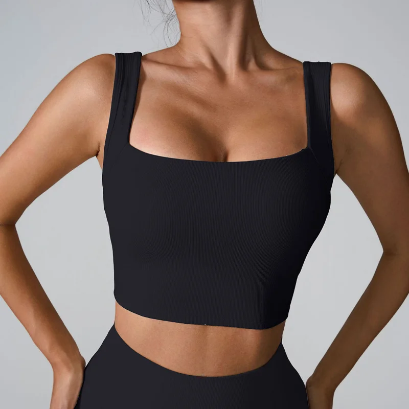 FUBEIKE Seamless Fashion Quick-Drying Fitness Vest One-Piece Fixed Cup Bra Beauty Back Hollow Shockproof Yoga Clothes