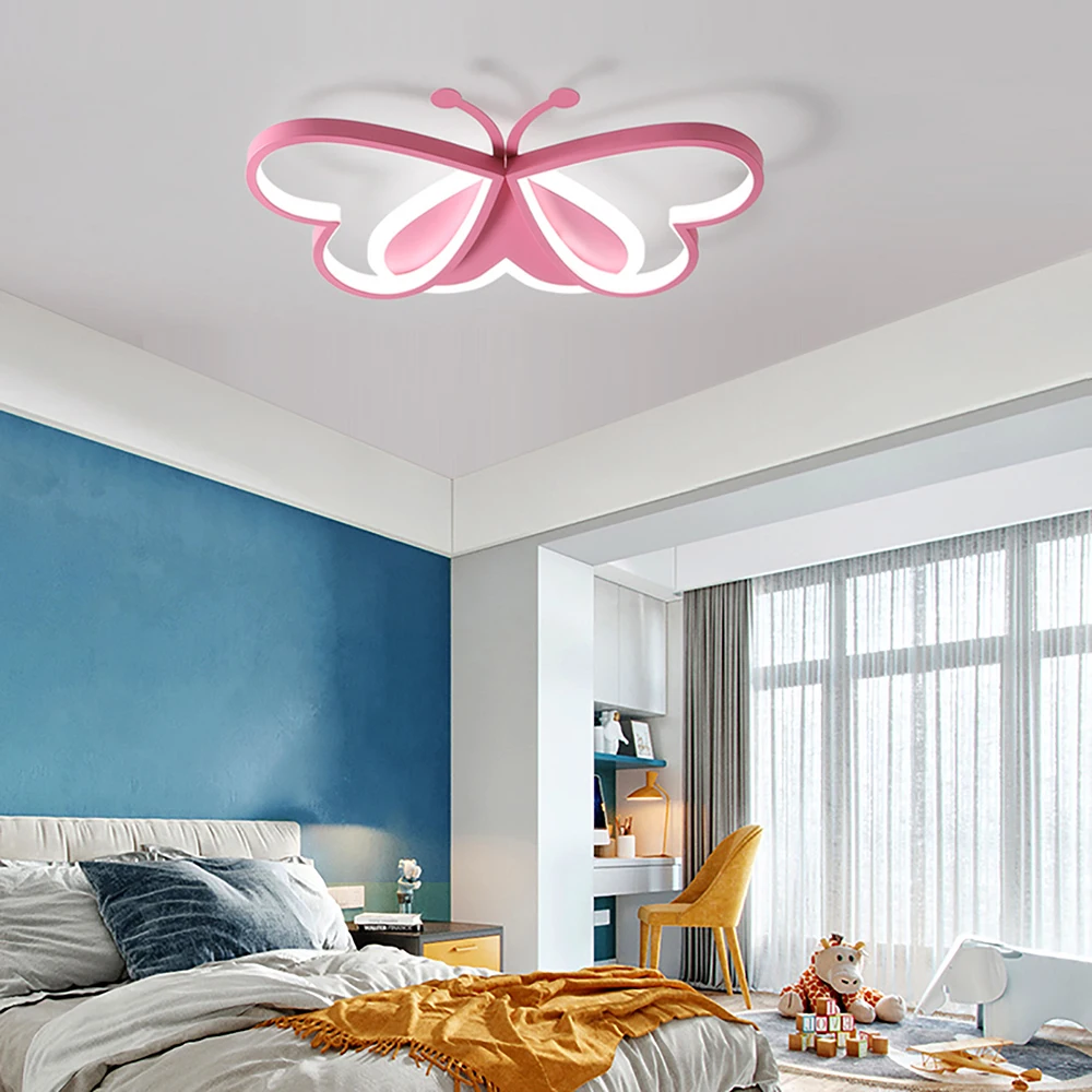 Luz de techo rosa para dormitorio, iluminación de montaje empotrado de mariposa acrílica, creativa, LED