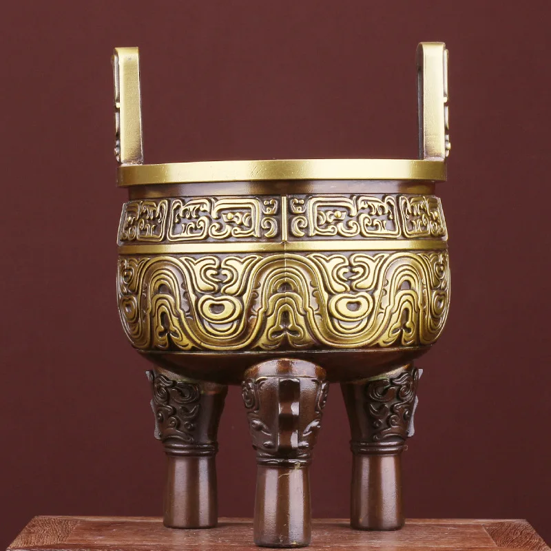 Bronze Ornament Pure Copper Three-Legged Incense Burner Wealth-Attracting Prosperity Eternal Round Tripod L