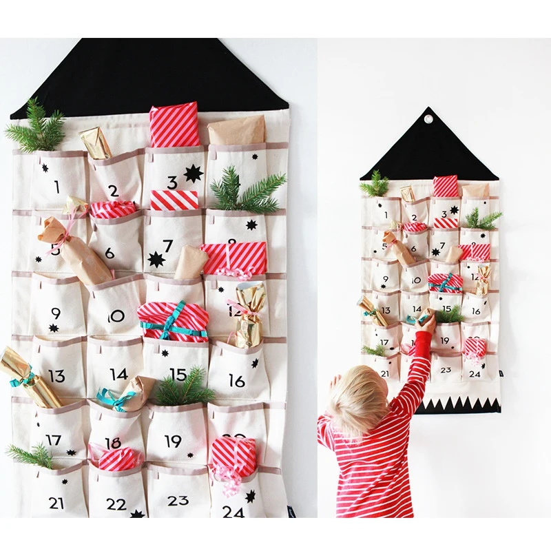 Hanging Storage Bags,Advent-Calendar,Fabric Advent-Calendar With 24 Pockets,For Children Storage Chocolate And Sweets Durable