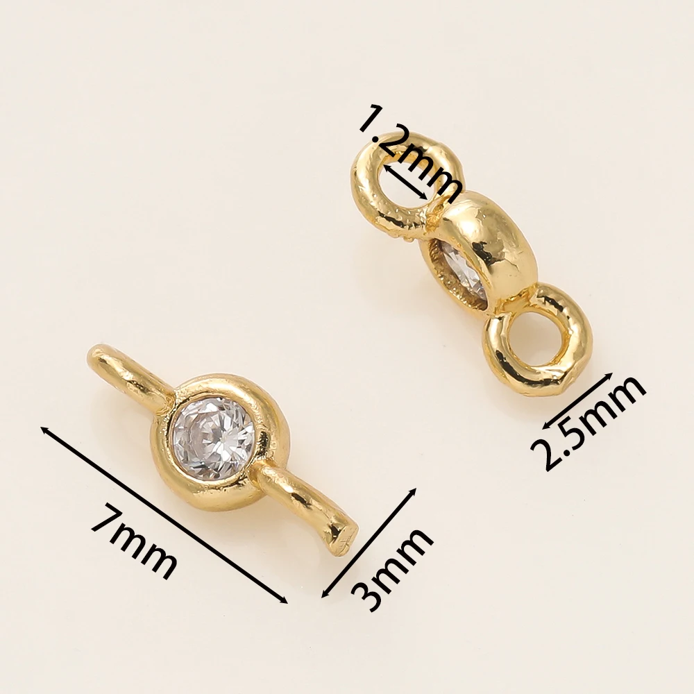 10Pcs 14/18K 골드 컬러 도금 2 구멍 지르콘 연결 매력 펜던트 DIY 팔찌 목걸이 쥬얼리 액세서리 만들기