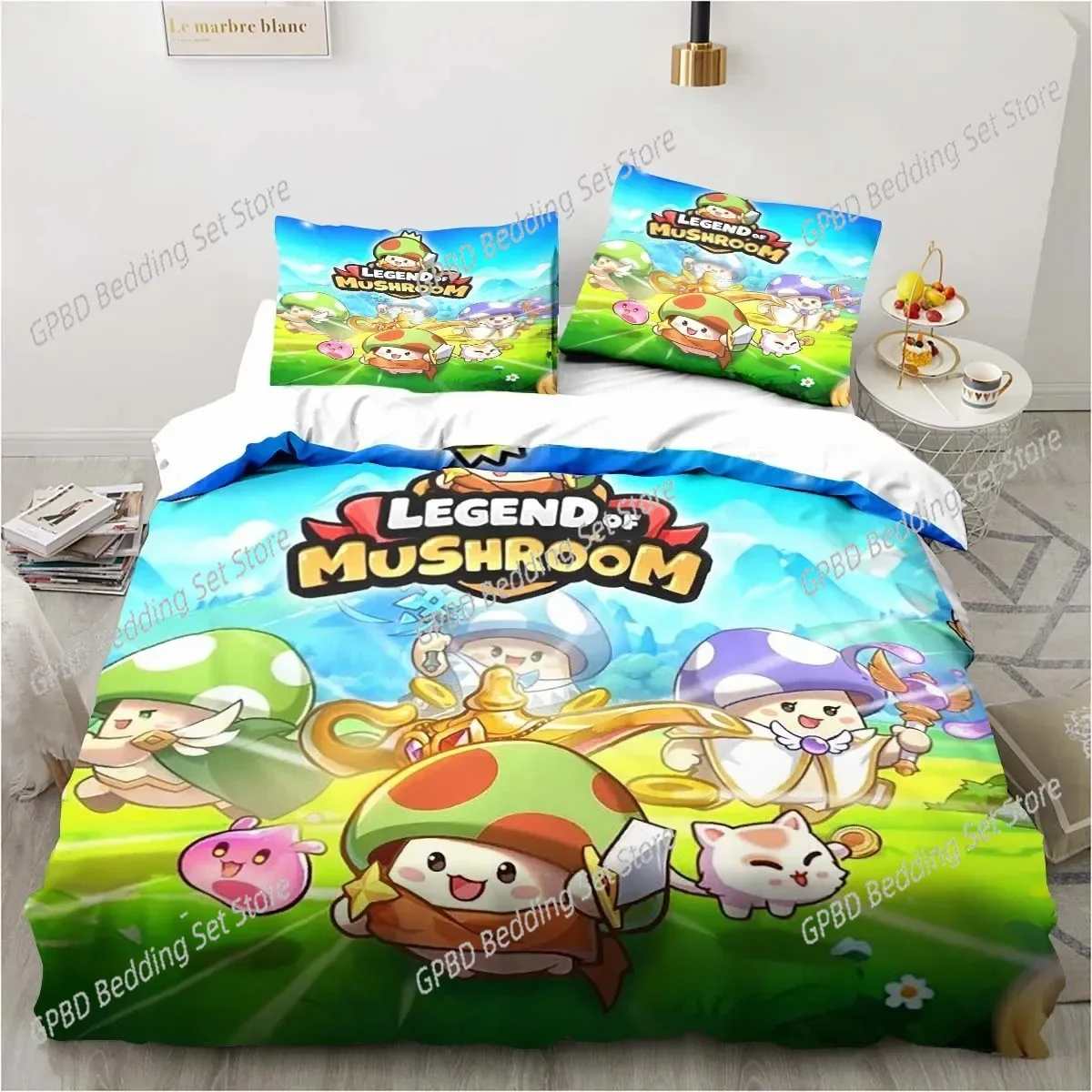 Anime Game Legend of Mushroom 3D Bedding Set Duvet Cover Pillowcases Single Twin Full Queen King Size Home Decor Quilt Boys Gift