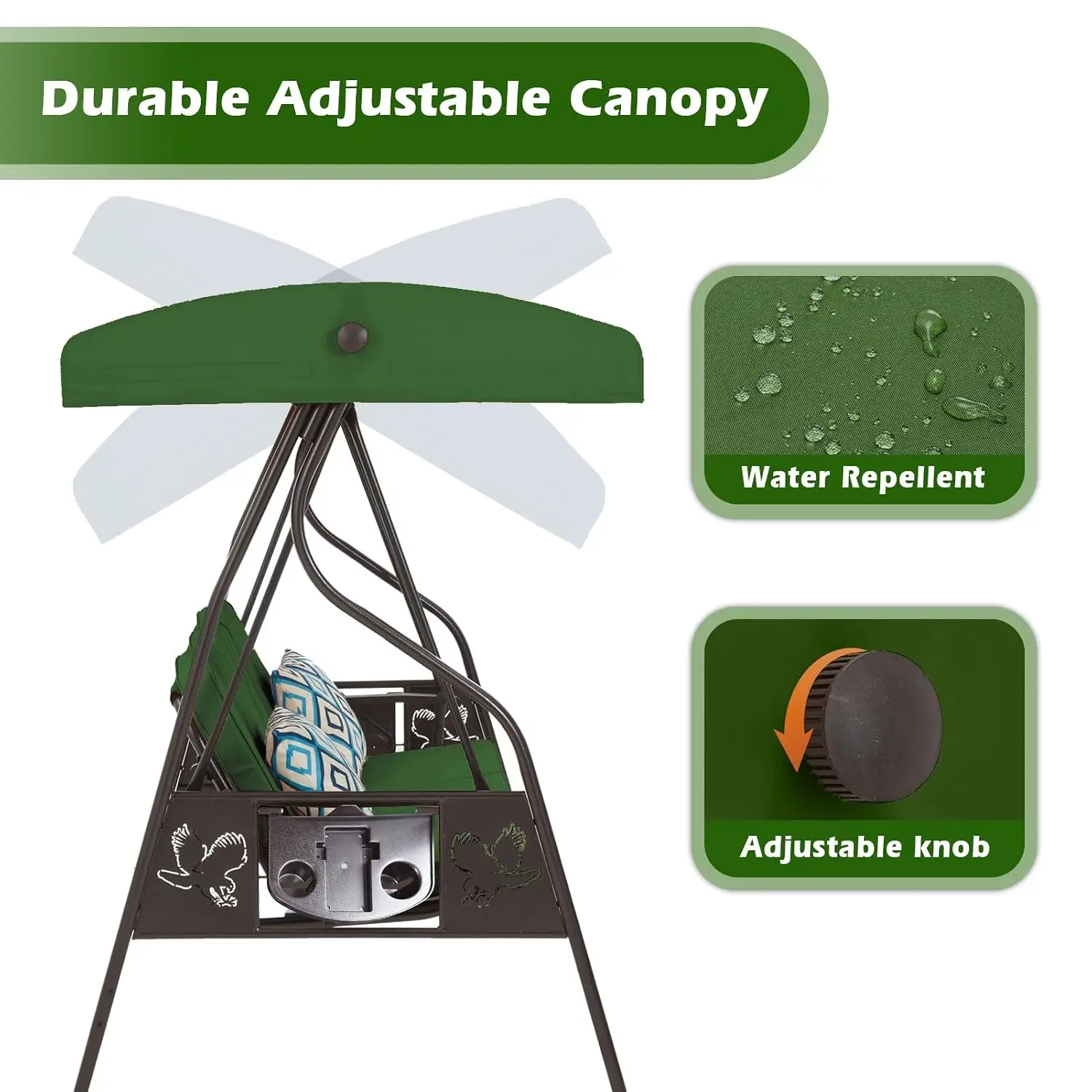3-Seat Outdoor Porch Swing with Stand & Canopy, 2-in-1 Swing Bed & Chair for Adult Yard w/Pillows & Cup Holder, Customized
