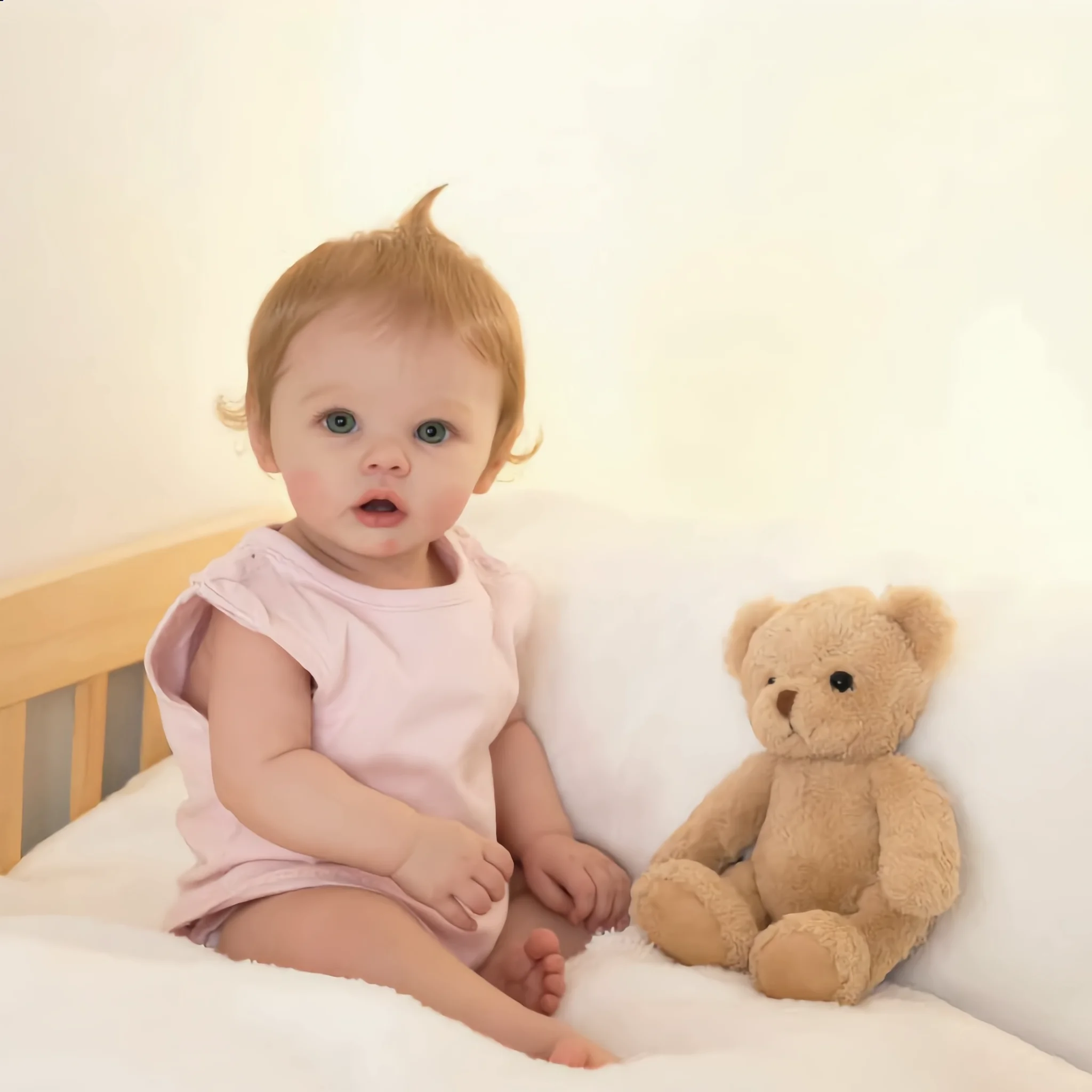 18 Zoll realistische Reborn-Babypuppe Mädchen – Vollsilikon-Vinylkörper, handgerootetes Haar, lebensechte Neugeborenenpuppe mit rosa Outfit, für Sammler & Kinder