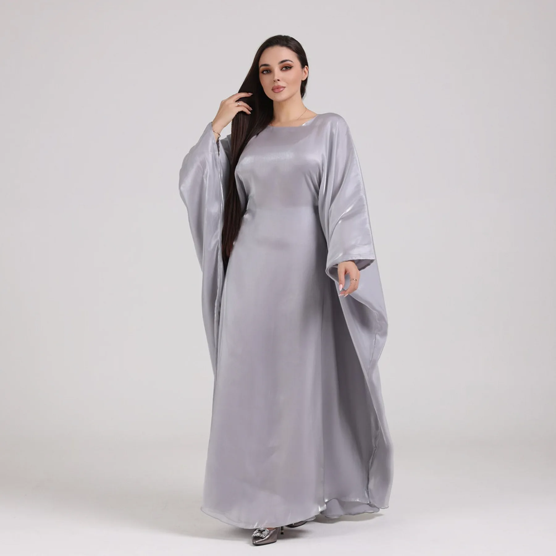 

Ramadan Satin Abaya Muslim Batwing Sleeve Maxi Dress Kebaya Abayas For Women Kaftan Arab Robe Musulmane Femme Vestidos Vestidos