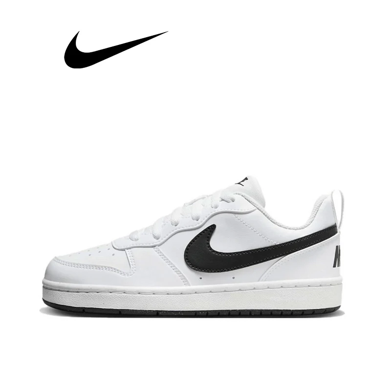 

Nike Court Borough Low Woman Skateboarding Shoes Classics Black White Genuine leather Non-slip Comfortable Casual Sneakers