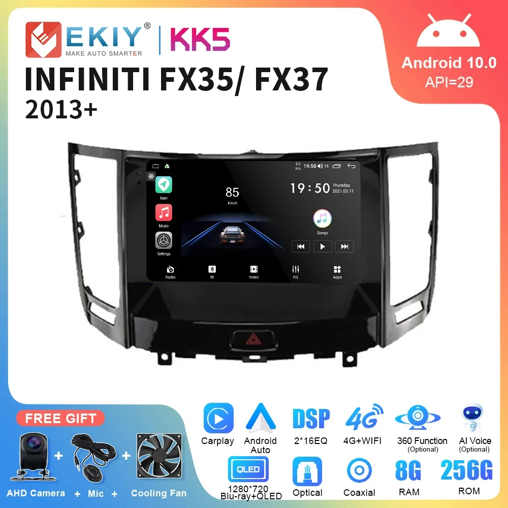 EKIY KK5 2Din QLED Car Radio Stereo For INFINITI FX35/ FX37 2013+ Multimedia Video Player Navigation GPS Carplay Android Auto