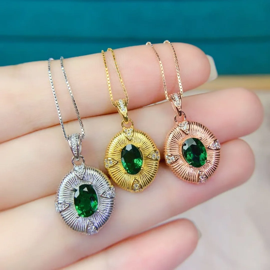 

Chic Diopside Gem Pendant Necklace Sterling Silver S925 Dainty Chain Women Luxury Jewelry Brilliant Alluring Present