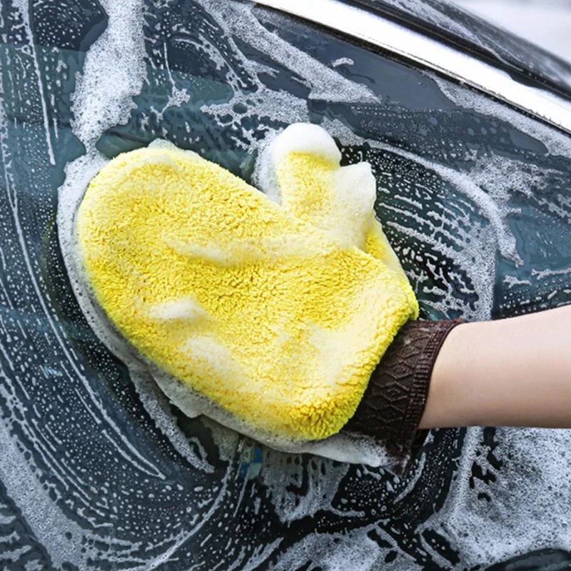 Microfiber Car Washing Glove Double-Faced Thickened Coral Fleece Cleaning Brush Gloves Car Detailing Cleaner Care Tool 1/2pcs