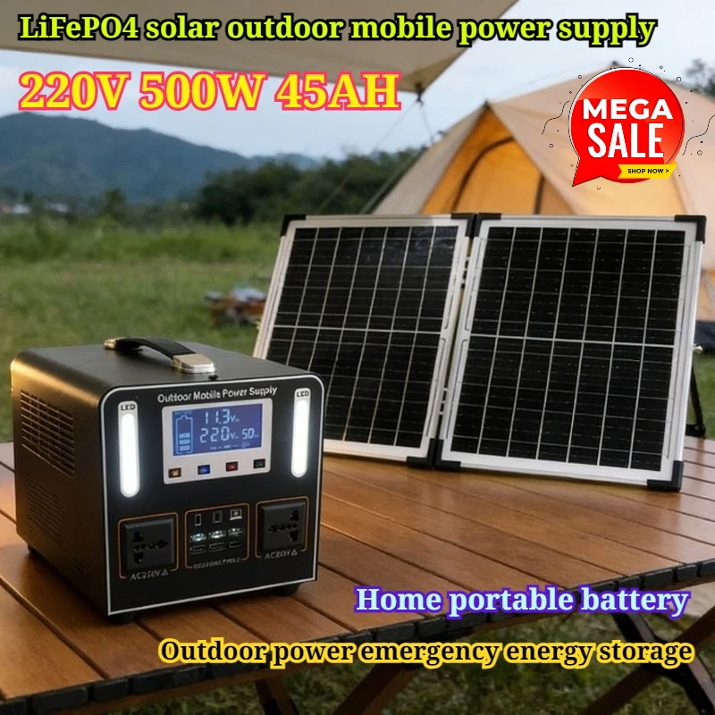 

Портативный солнечный источник питания LiFePO4 220В 500Вт 45Ач для дома и улицы, аварийный аккумулятор для хранения энергии
