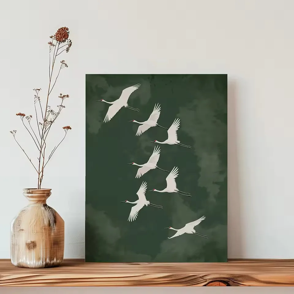 Modern Nature Crane Japanese Canvas Poster Crane Wall Paintings White Bird Gallery Wall Art Print for Room Dormitory Home Decor