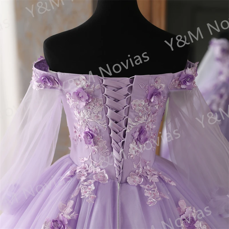 Custom any Color Off Shoulder Purple Quinceanera Dresses V-neck Party Dress Luxury Flowers Ball Gown Prom Vestido De Quincianera