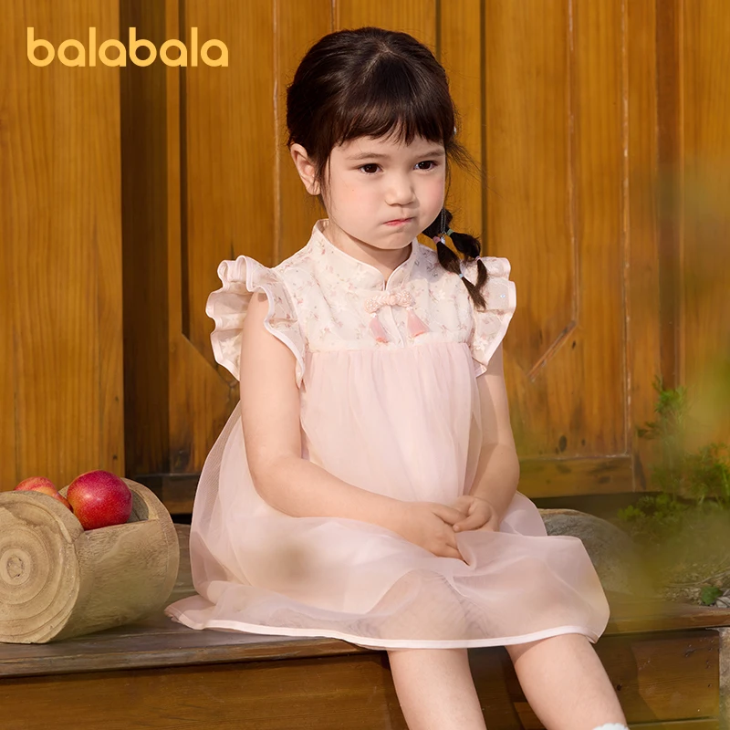 

Платье Balabala для девочек, лето 2025, новый сетчатый Cheongsam в китайском стиле для детей