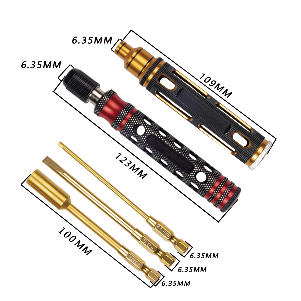 4 in 1 Hexagon Screwdriver 1.5 2.0 2.5 3.0mm 6.35mm Quick Change Allen Key Hex Screws Wrench Tool for 1/8 1/10 RC Car SCX10 TRX4