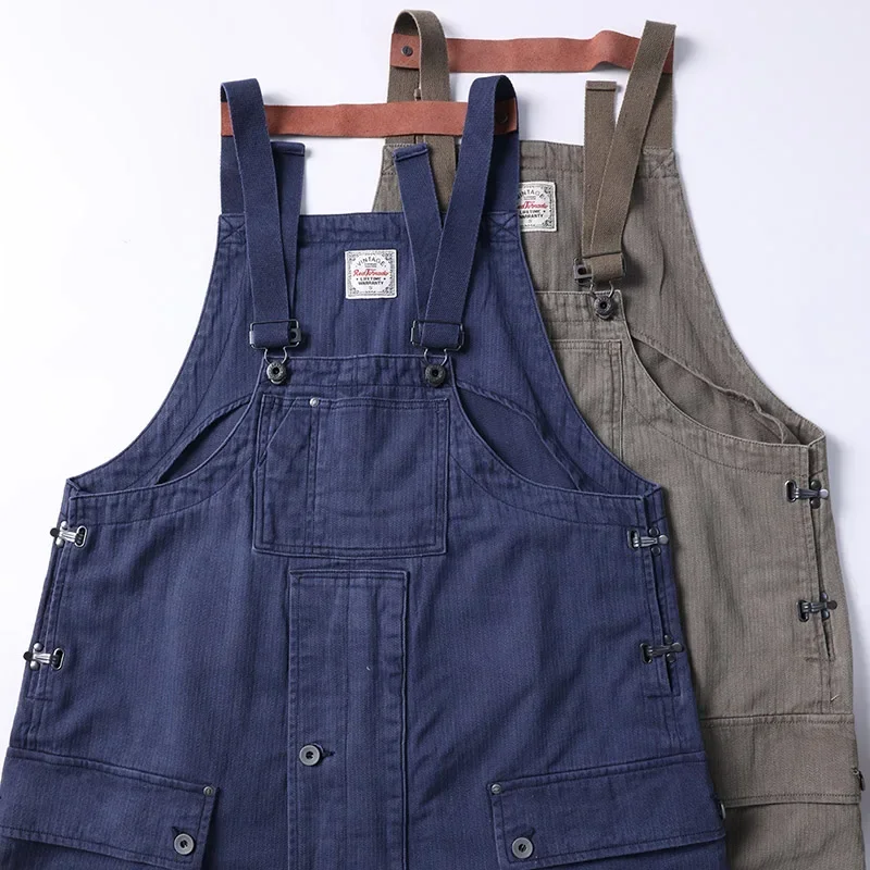 Red Tornado Naval Dungaree Army Vintage Herringbone Men Overalls Workwear Loose Fit