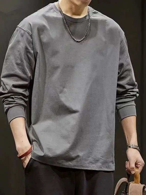 

ex Хлопковая толстовка с длинным светом, свободная основа, универсальная удобная дышащая футболка с принтом для мужчин и молодежи