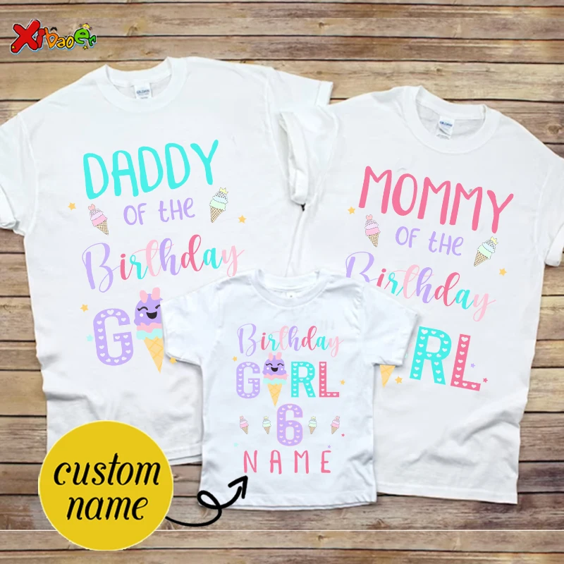 Family Outfit Matching Ice Cream Birthday Girl Sweet Family Shirt Party for Girls Party Clothes Outfit Baby Onesie Custom Name