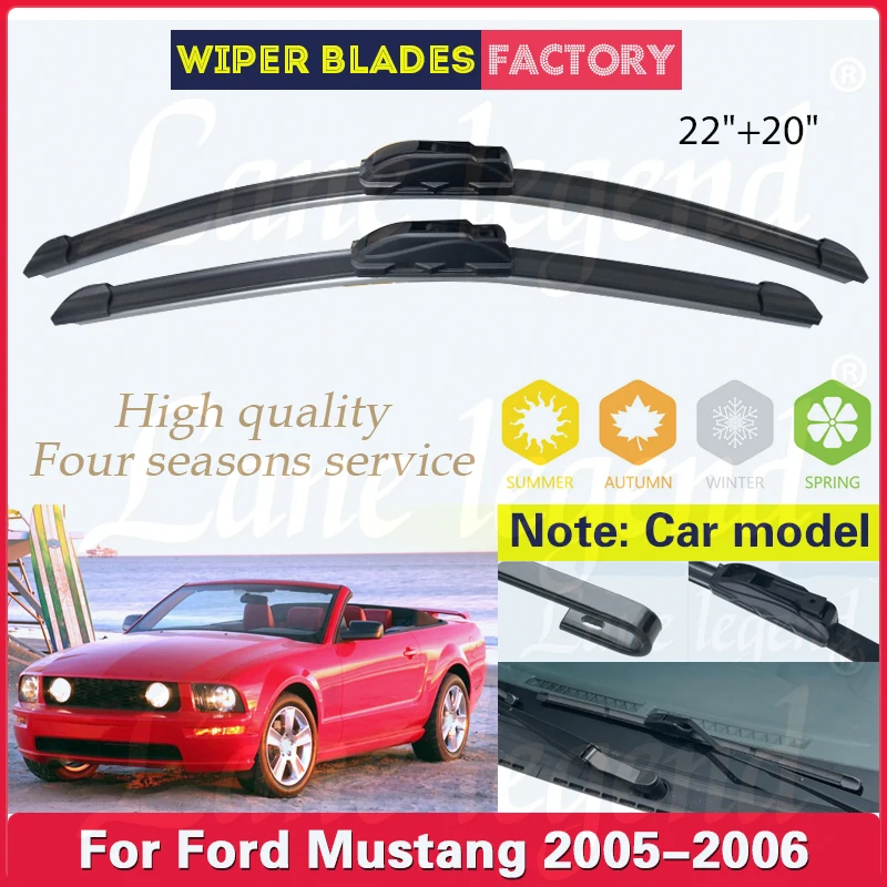 

Car Front Wiper Blade Blades For Ford Mustang 2005 2006 22"+20" Windshield Windscreen Clean Naturl Rubber Car Wipers Accessories