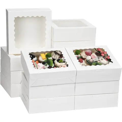 창 흰색 치료 상자 파이 상자 도넛, 초콜릿 딸기 생일 파티를위한 과자 상자와 멀티 PC 쿠키 상자