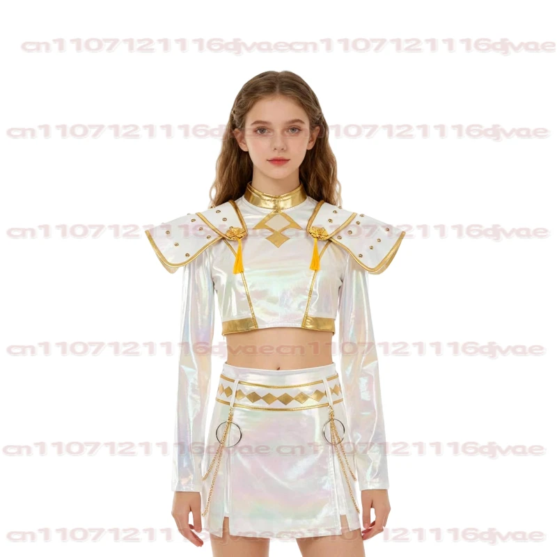 Kids Kpop Demon Hunters Huntrix Mira Cosplay Costume White Suit Child Girls Idol Roleplay Outfit for Halloween Carnival Parties