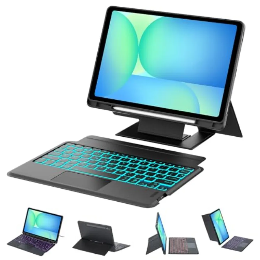 

Keyboard Case for Samsung Galaxy Tab S10 FE/S9 FE 10.9 Inch S9 11 Inch: ABS plastic black raised floating stand multi-trackpad