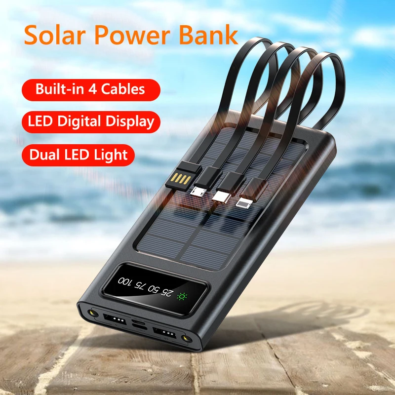

Solar Power Bank 30000 мАч Открытый аккумулятор на солнечной батарее с 4 линиями для Xiaomi 15 Ultra Samsung iPhone 16 Huawei Poverbank