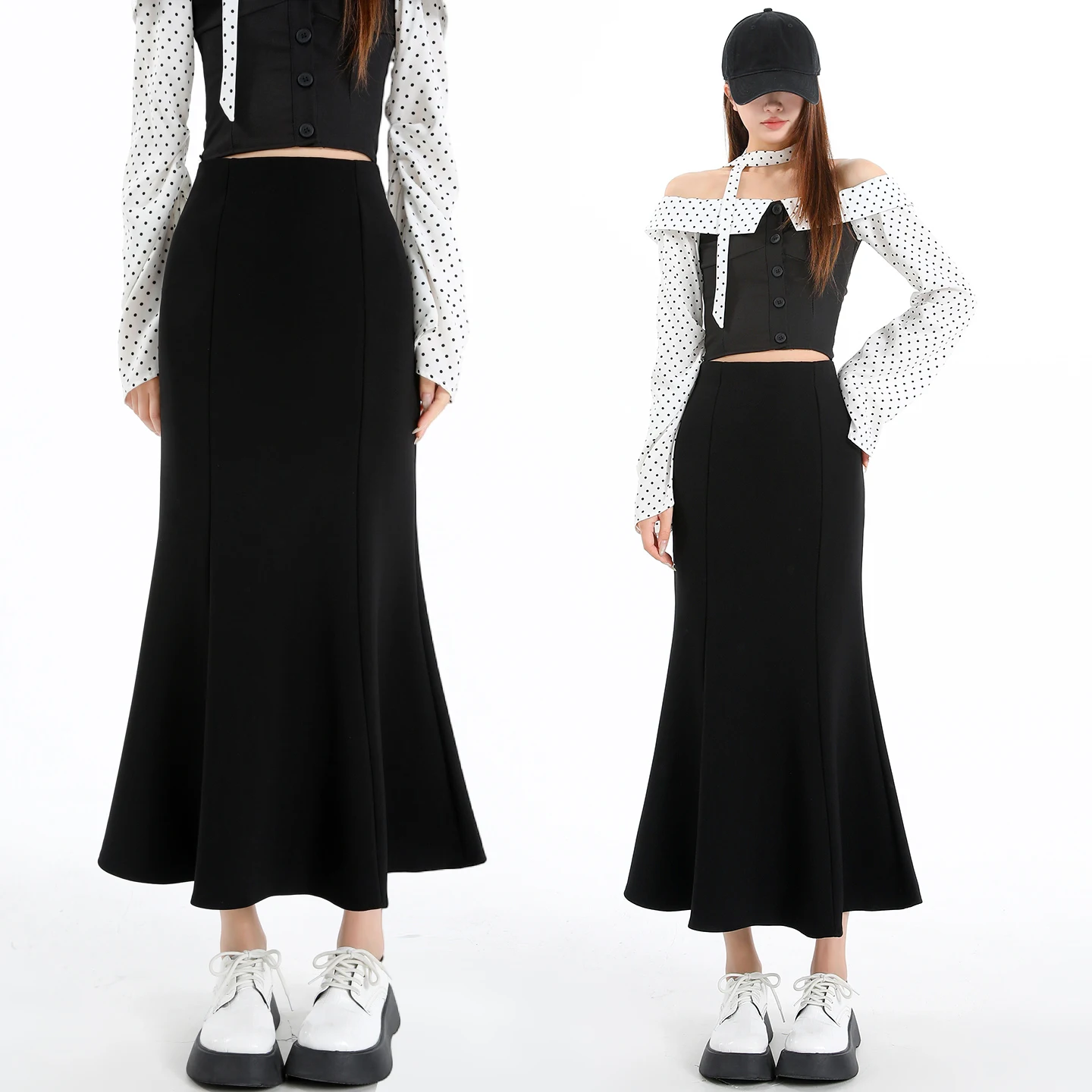 

Модная женская юбка-миди с высокой талией, эластичная, облегающая, А-силуэт, драпированная, с эффектом утяжки, весна 2026