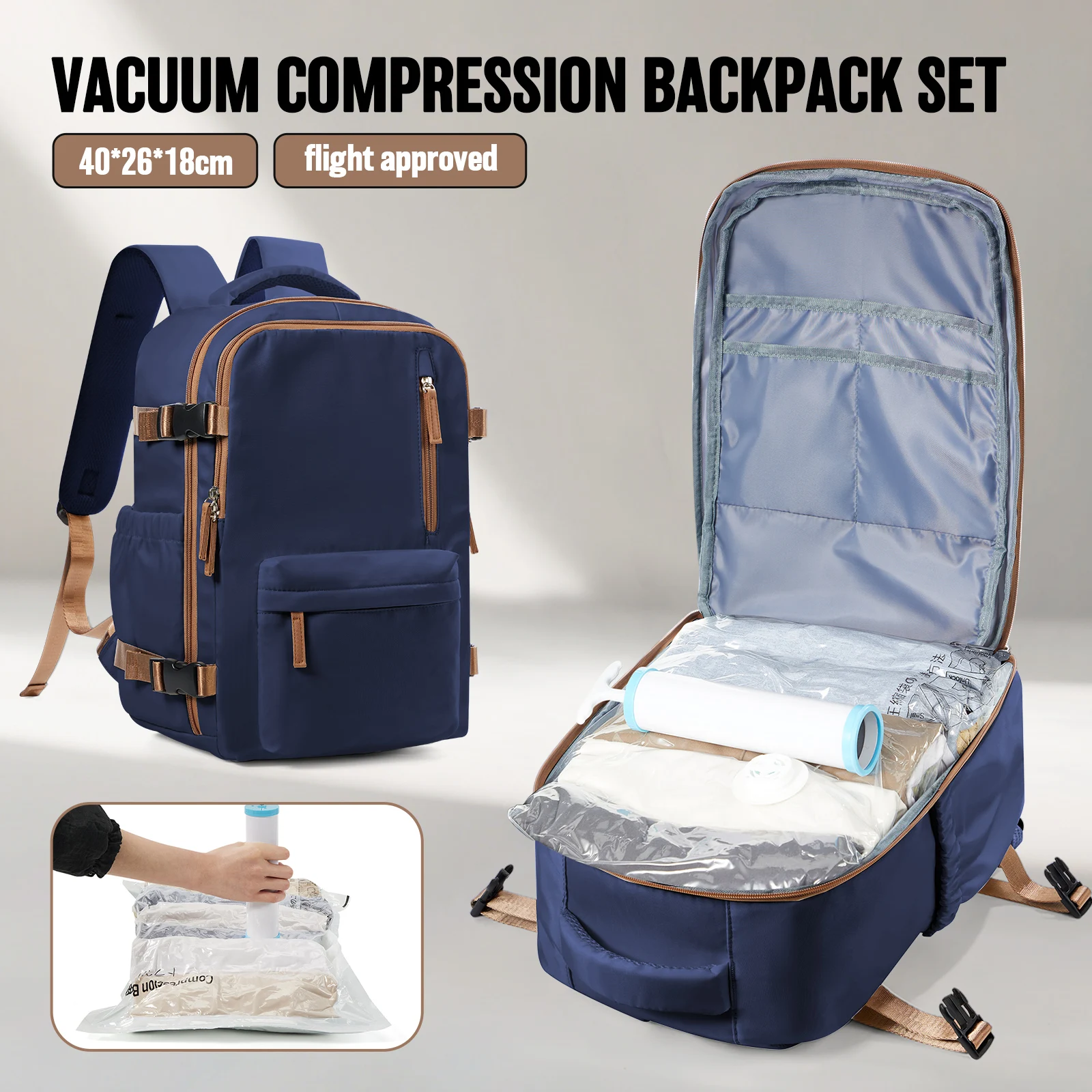 Vacuum Bags for Clothing Travel Vacuum Compression Travel Backpack with Hand Pump Ryanair Airplane Carry-On Bag Wizzair 40x30x20