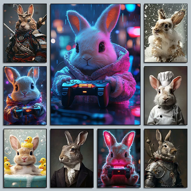 Interesting Rabbit Professional Portrait Posters Game Chef Hero Modern Prints Canvas Wall Art Pictures Home Living Room 