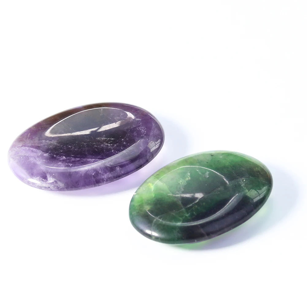 1pcs Natural Amethyst Colorful Fluorite Meridian Massage Thumb Gemstone Mineral Healing Aura Energy Crystal Jade Scraping Tool