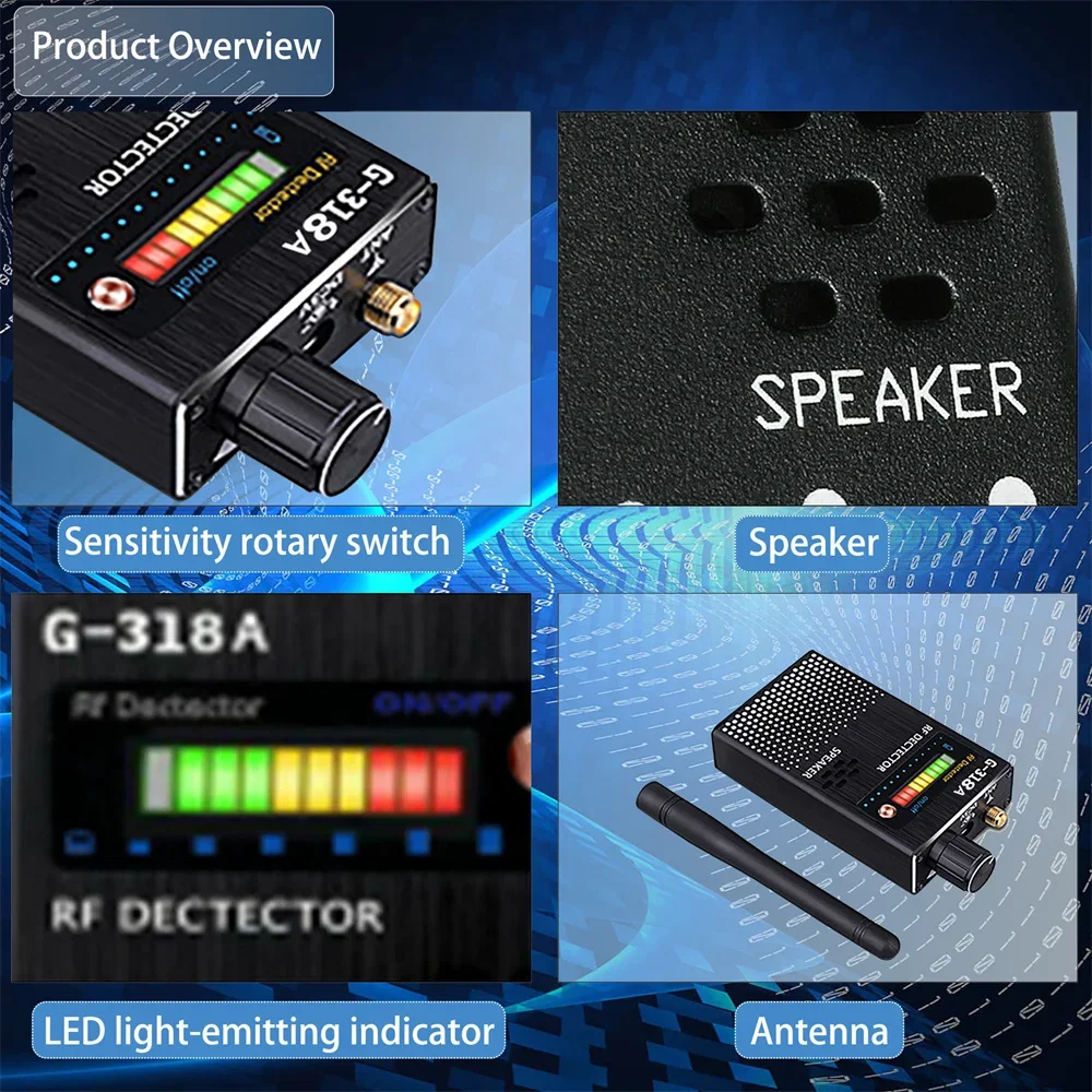 Anti Candid-Detector RF Wireless Signal Detector Anti Wiretap Spy-Camera Finder Eavesdropping Audio Gsm Gps Tracker Bug Scanner