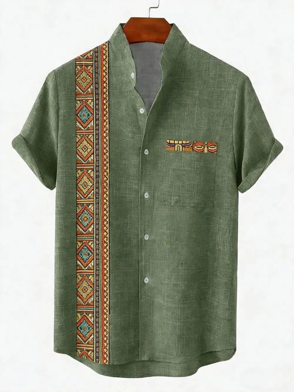 

Printed Stand up Collar ort Sve irt Faion Urban Men's Polyester Fiber No Brand Summer Casual irt Easy Care Treaent