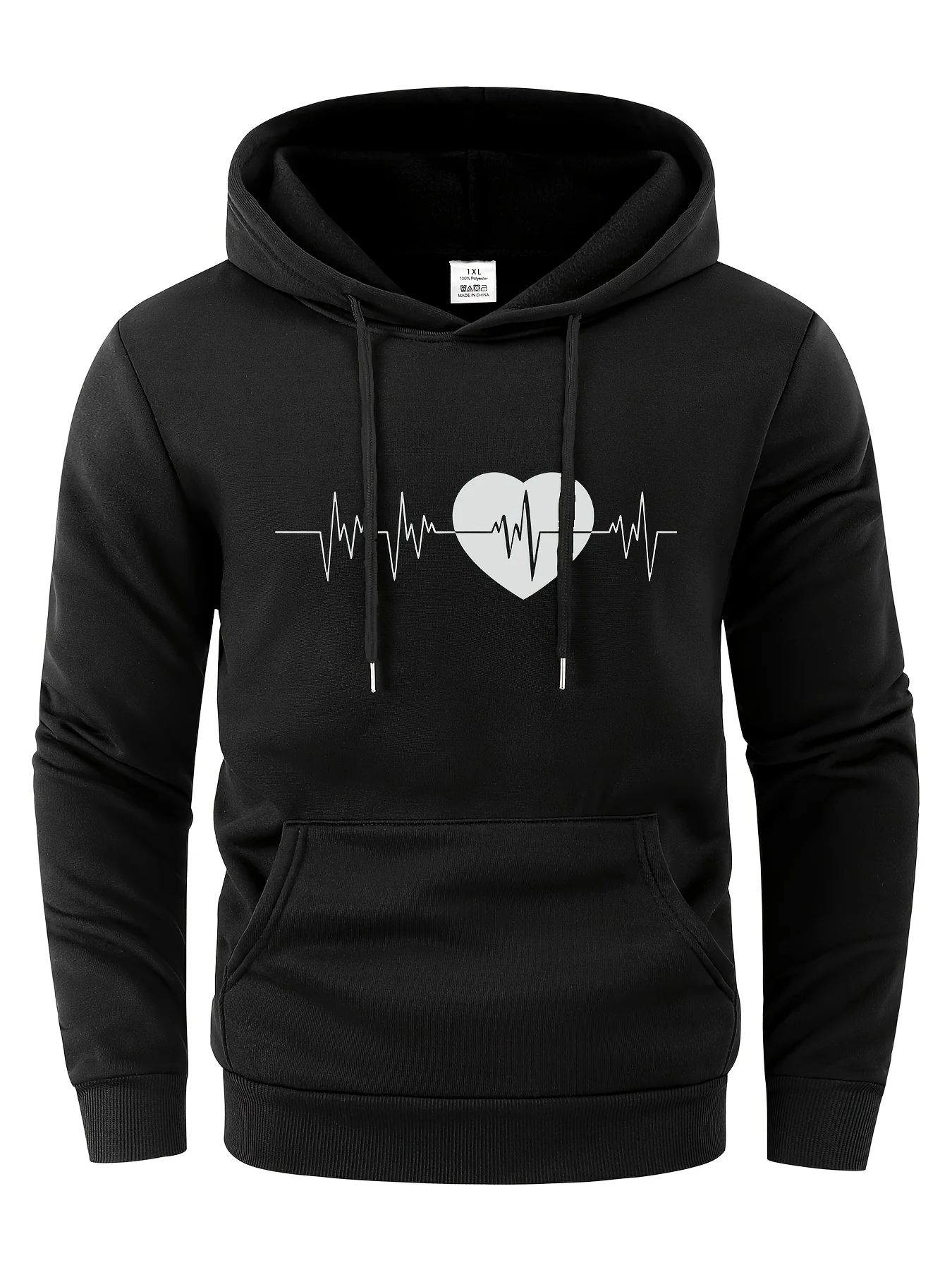 سترة بقلنسوة مطبوعة على شكل مخطط كهربية القلب للرجال، سترة بقلنسوة عصرية للخريف والشتاء في الشارع #1